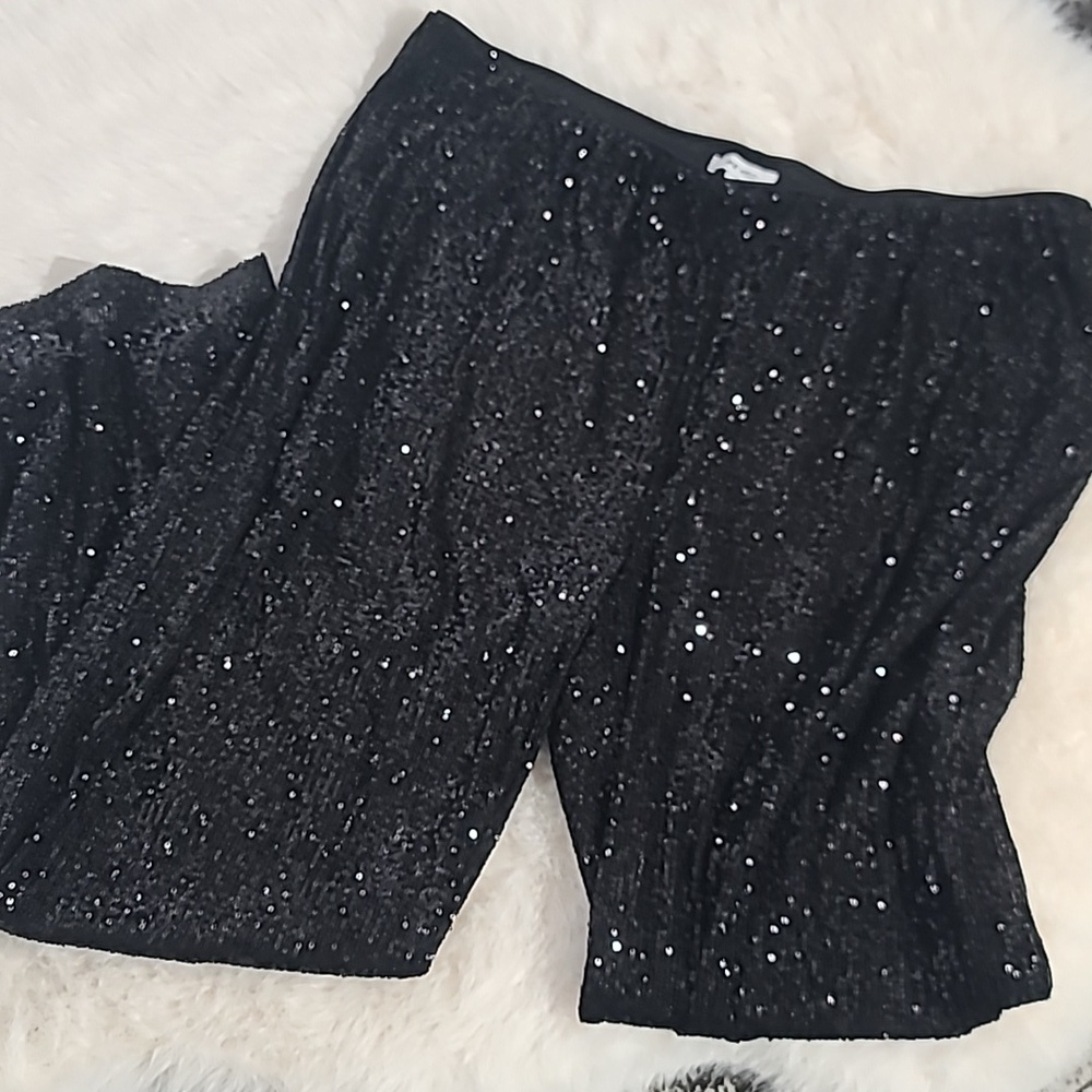 Nine West Sequin Wide Leg Stretch Pant Black - Picture 5 of 10